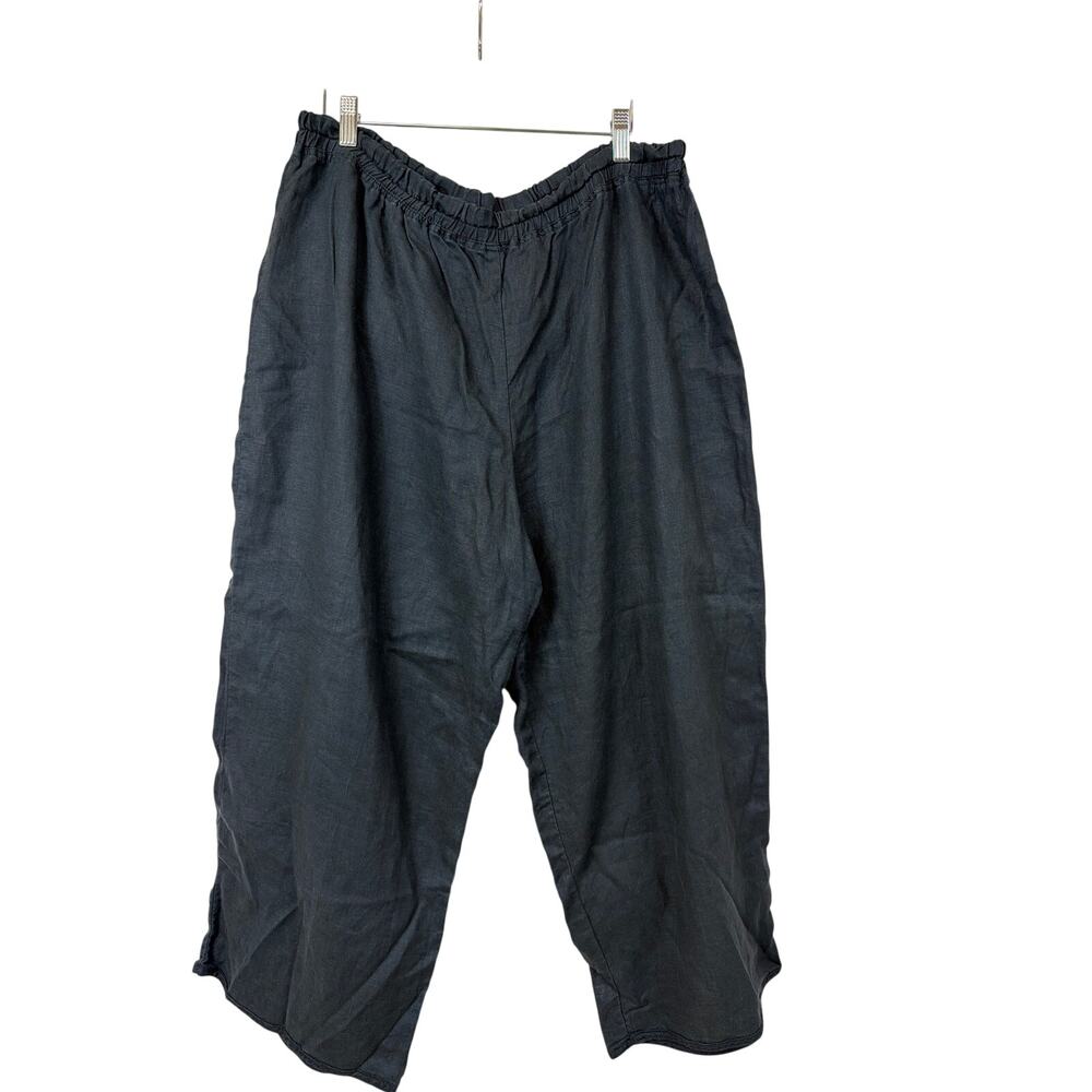 Cynthia Ashby Black 100% Linen Cropped Pants Size L / XL USA